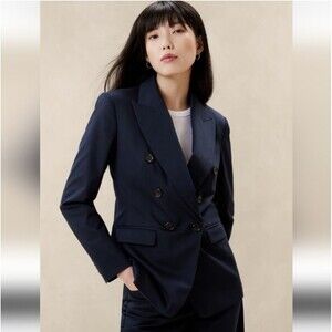 Banana Republic Stretch-Cotton Icon Blazer preppy navy